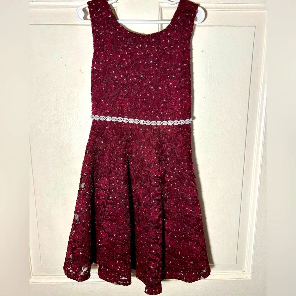 Diamond maroon lace dress - Picture 1 of 7